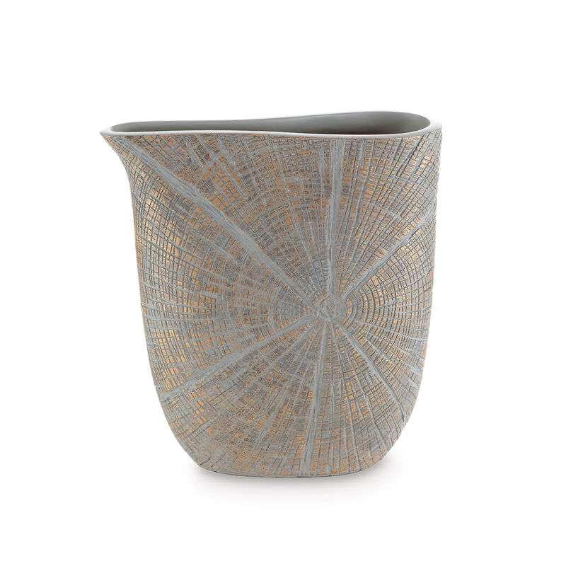 Denver Vase Set of 2, 11 Inch, Starburst Pattern, Antique Gold Polyresin - Benzara