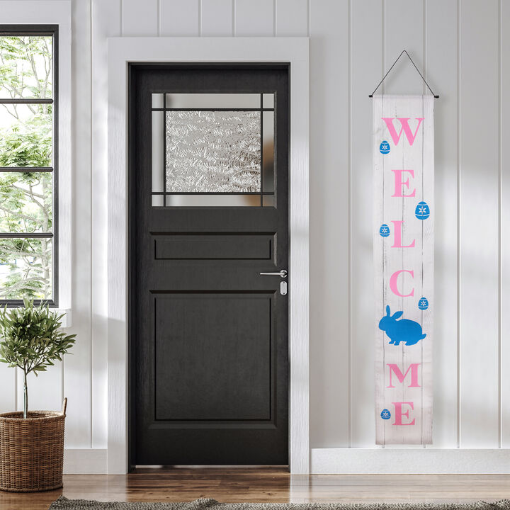 Set of 2 "Welcome" and "Happy Easter" Outdoor Hanging Door Banners 71"