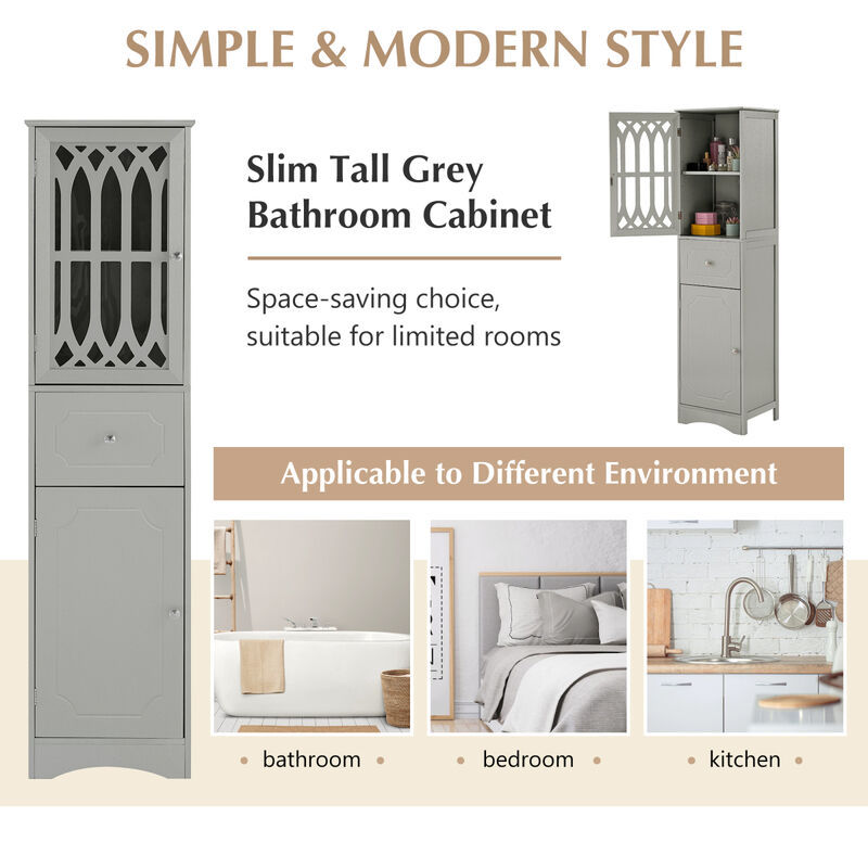 Grey Tall Bathroom Storage Cabinet