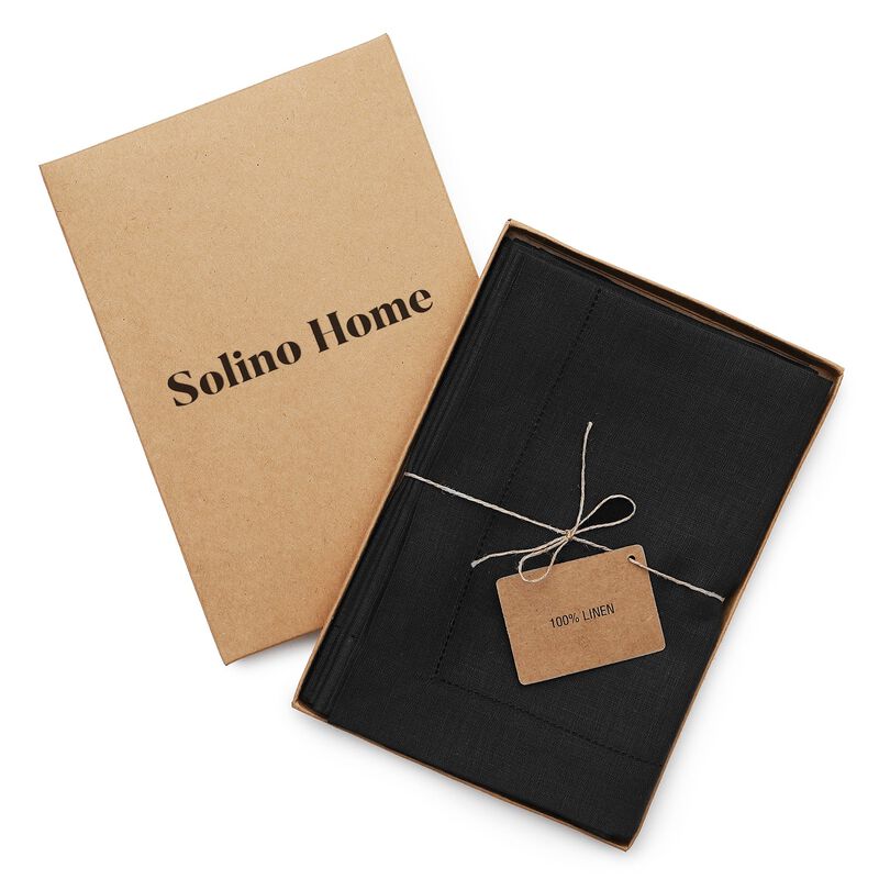 Solino Home 100% Pure Linen Dinner Napkins 20 x 20 Inch Set of 4 | Classic Hemstitch