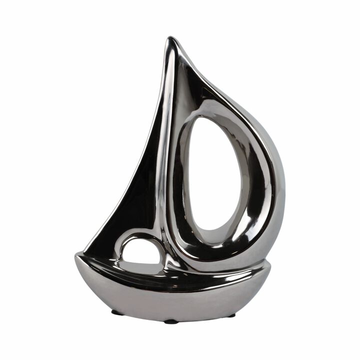 Silver Ceramic Sailboat 8"