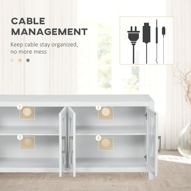 White Entertainment Center: TV Stand for 58" TVs with Glass Doors