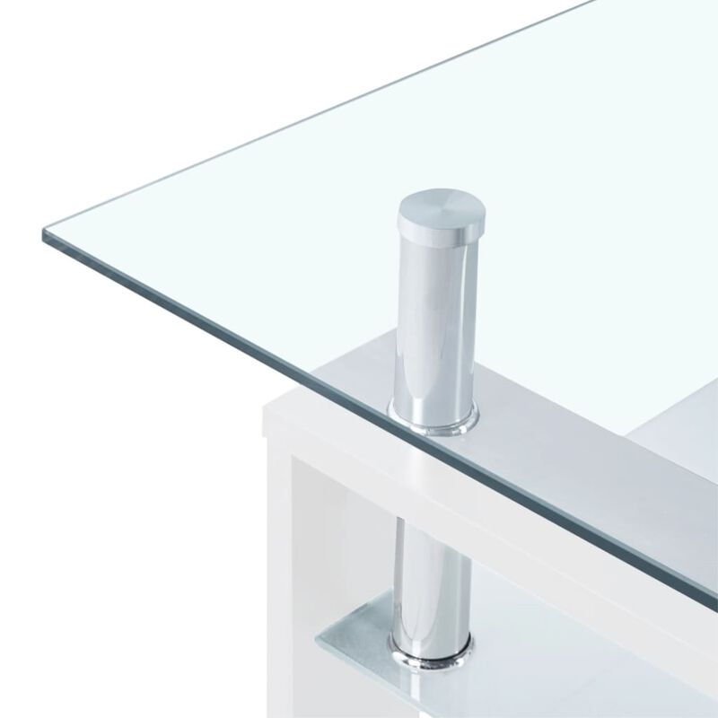 vidaXL White and Transparent Tempered Glass Coffee Table with Extra Storage, Modern Design, Safety Standard Compliance, Easy Cleaning