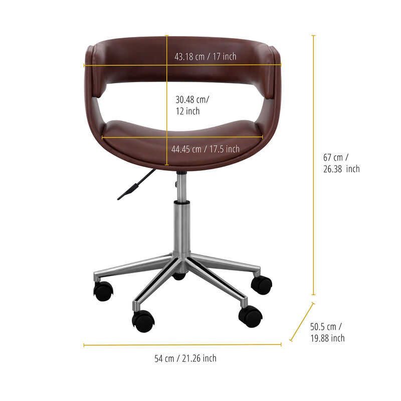Teamson Home Modern PU Leather Office Swivel Chair with Wheels, Brown/Chrome