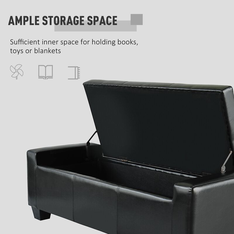 Versatile Black Beauty: 50.5" Tufted Faux Leather Storage Ottoman