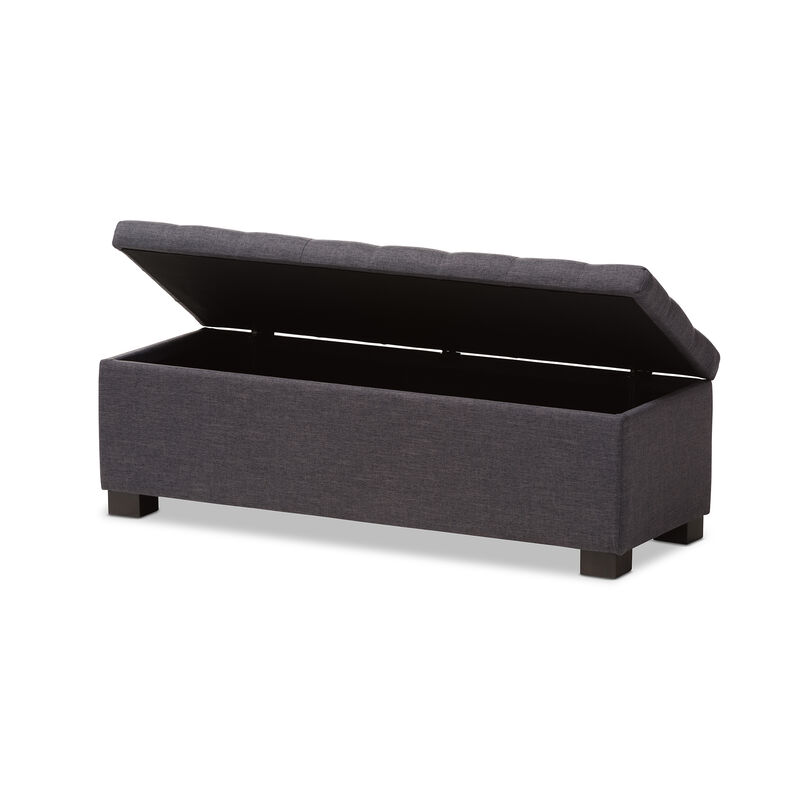 Baxton Studio Roanoke Modern Cream Fabric Upholstered Grid Tufting Storage Ottoman Bench