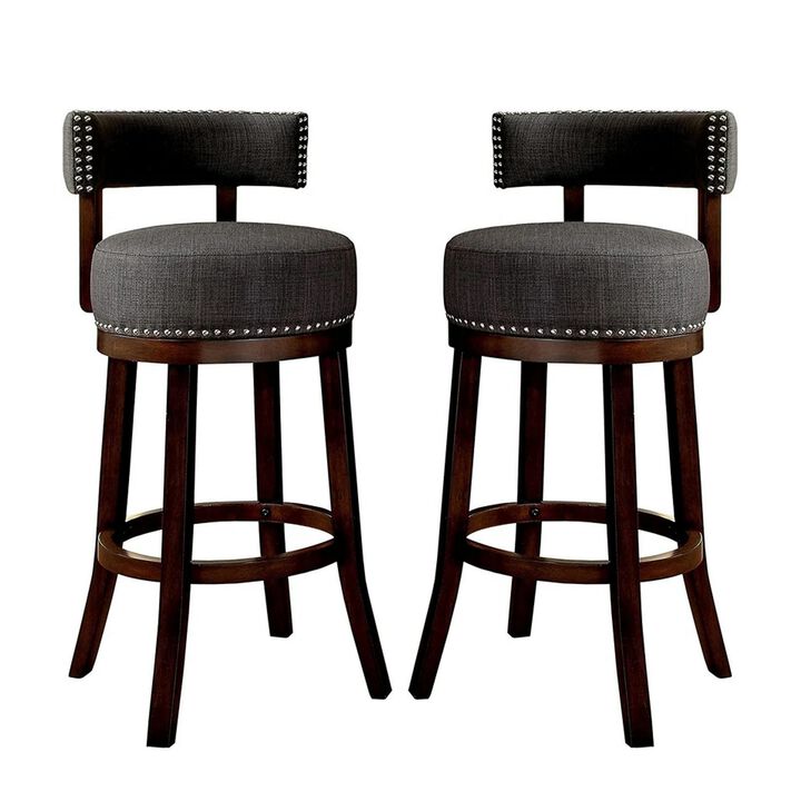 Lynsey Contemporary 24"Barstool With linen Cushion, Gray Finish, Set of 2-Benzara