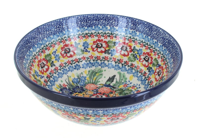 Blue Rose Polish Pottery Hummingbird Medium Serving Bowl