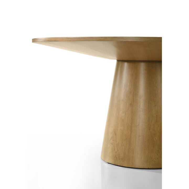 Yuvi 47 Inch Dining Table, Round Tabletop, Pedestal Base, Brown Finish - Benzara