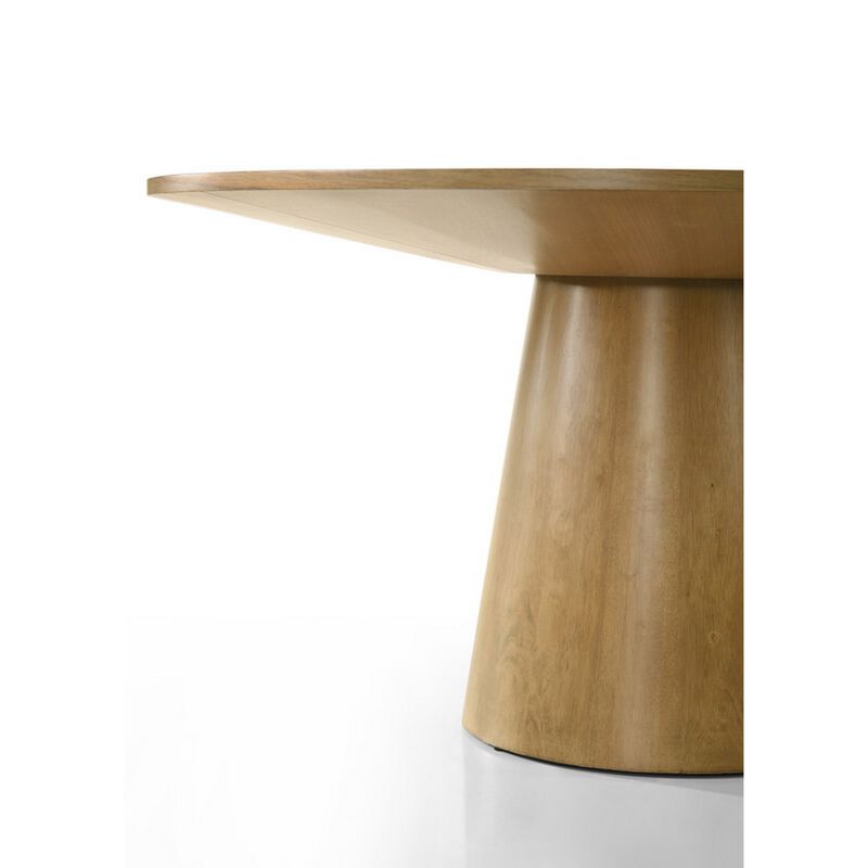 Yuvi 47 Inch Dining Table, Round Tabletop, Pedestal Base, Brown Finish - Benzara