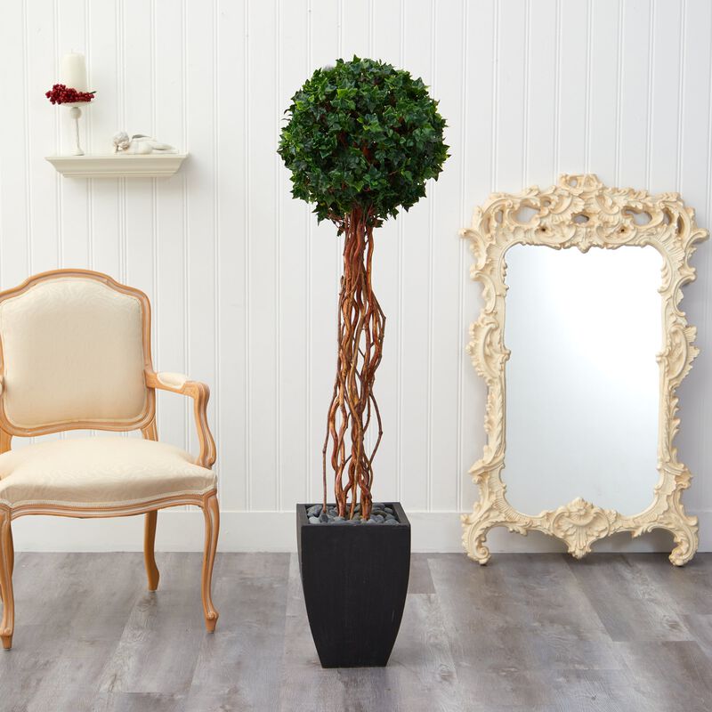 Hivvago 64 Inches English Ivy Single Ball Artificial Topiary Tree in Black Planter UV Resistant (Indoor/Outdoor)