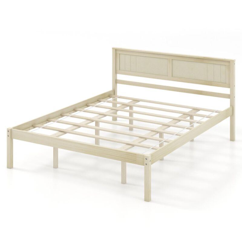 Hivvago Size Wooden Bed Frame with Headboard and Slat Support