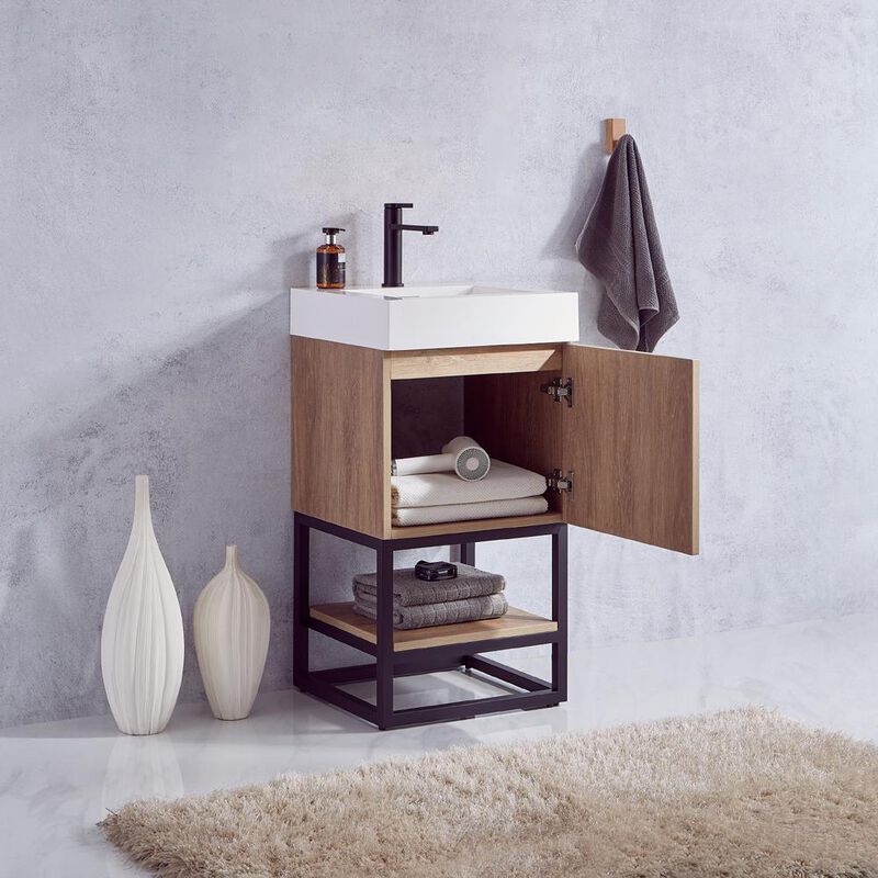 Vinnova Design 18B Single Sink Bath Vanity with White Grain Stone Countertop