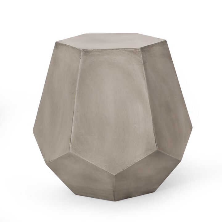 Gary Outdoor Side Accent Table, Geometric, Gray Faux Concrete, 21 Inch - Benzara