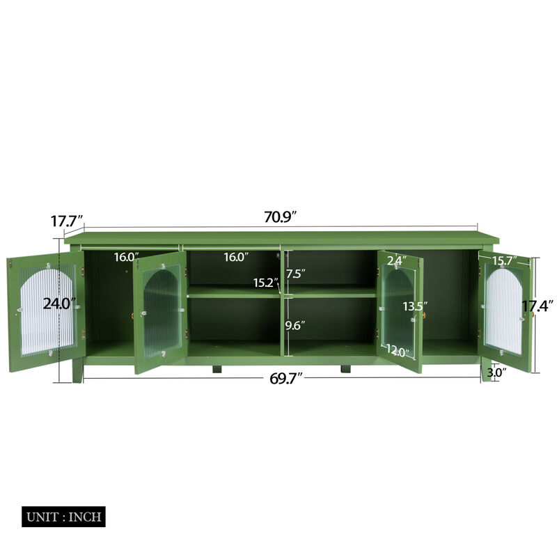 Stylish 71-Inch TV Stand with Antique Green Glass Door