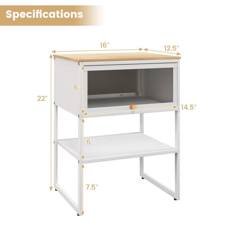 Hivvago Nightstand with Flip up Door Storage Shelf-White