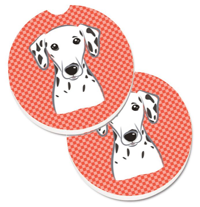 Caroline's Treasures Red Checkered Dalmatian Set of 2 Cup Holder Car Coasters BB1131CARC, 2.56, Multicolor