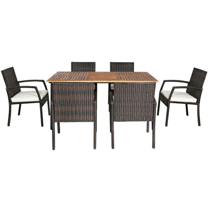Hivvago 7 Pieces Patio Rattan Cushioned Dining Set with Umbrella Hole
