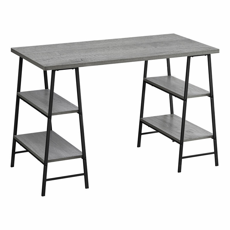 Monarch Specialties I 7524 Computer Desk, Home Office, Laptop, Storage Shelves, 48"L, Work, Metal, Laminate, Grey, Black, Contemporary, Modern