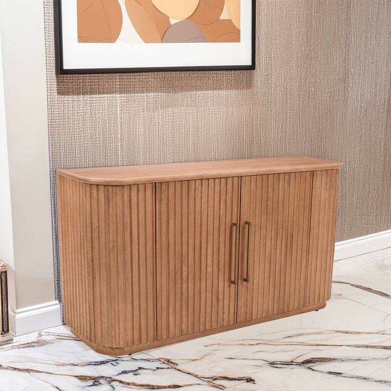 Jofran Breck Solid Wood 60" Mid-Century Modern Curved Sideboard Bar Storage Cabinet