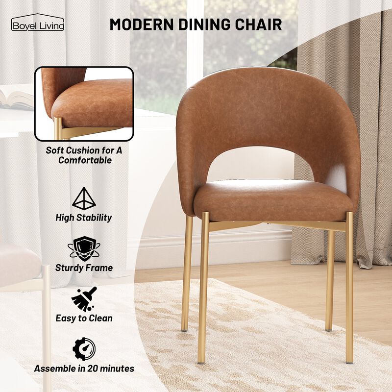 PU Dining Side Chair with Metal Legs,  for Dining Room, Bedroom, Living Room, Study Room, Office Area (Set of 2)