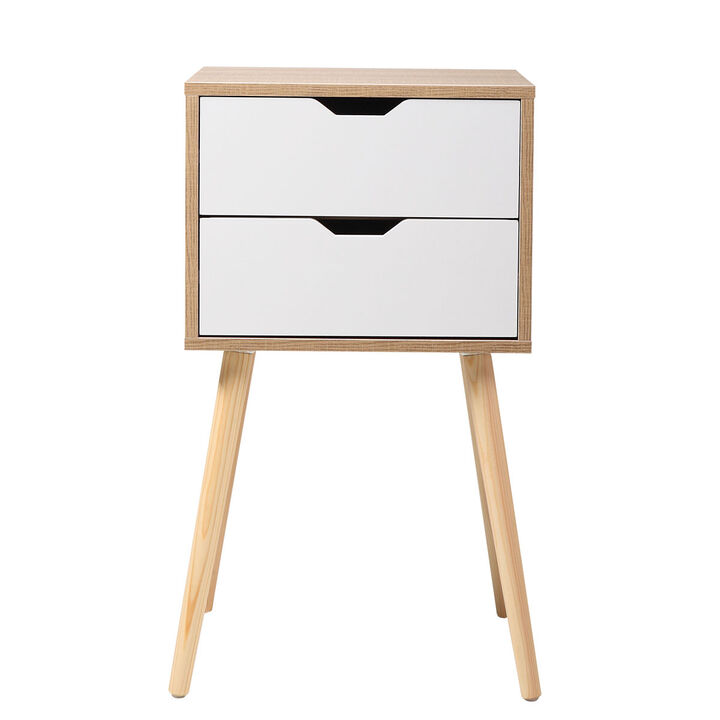 Streamdale Modern Nightstand Set (2) with Drawers and Splayed Legs, White