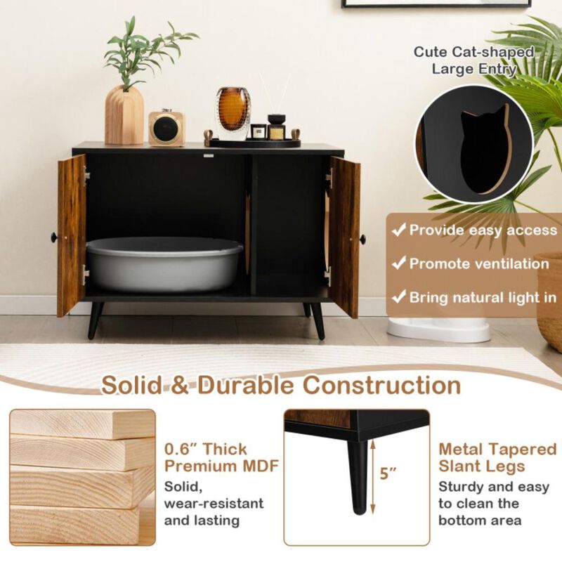 Hivvago Industrial Cat Litter Box Enclosure with Divider and Cat-Shaped Entries