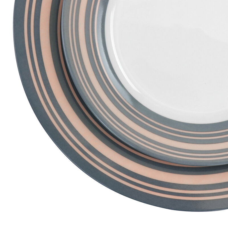 Gibson Home Silver Wind 16 Piece Fine Ceramic Dinnerware Set in Grey and Pink