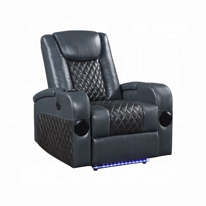 Liza Power Motion Recliner Chair, Bluetooth, Gray Black Faux Leather - Benzara
