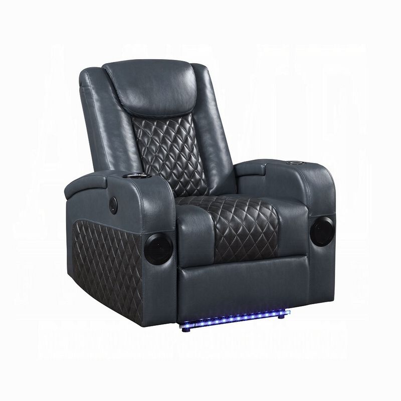 Liza Power Motion Recliner Chair, Bluetooth, Gray Black Faux Leather - Benzara