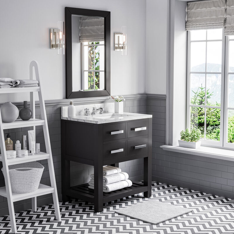 Madalyn 30 In. Single Sink Carrara White Marble Countertop Bath Vanity in Espresso