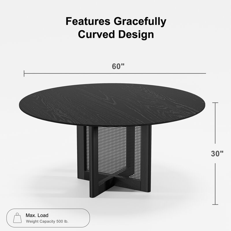 60 Cinna Modern Black Oak Wood Round Dining Table （Seats 8）
