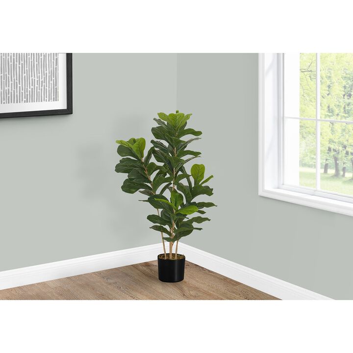 Monarch Specialties I 9540 - Artificial Plant, 41" Tall, Fiddle Tree, Indoor, Faux, Fake, Floor, Greenery, Potted, Real Touch, Decorative, Green Leaves, Black Pot