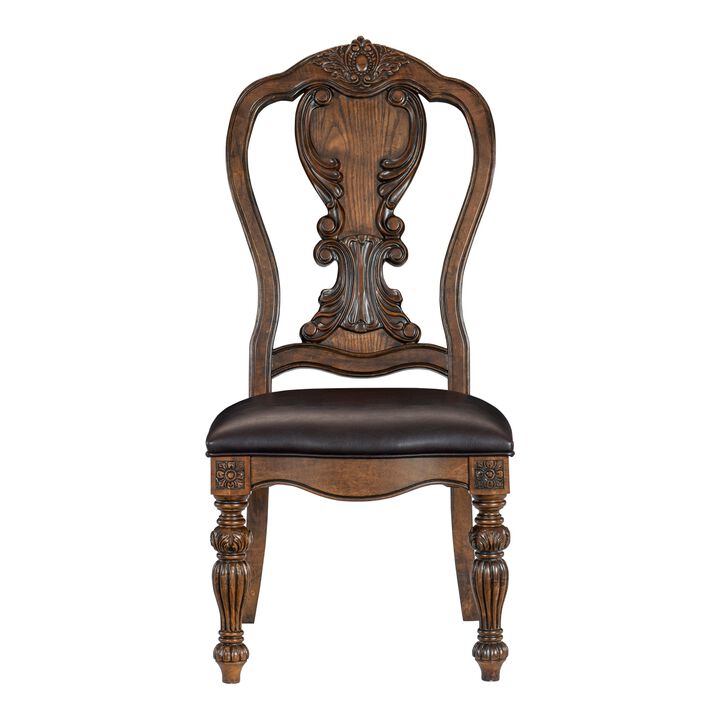 2 Traditional Dark Oak Side Chairs