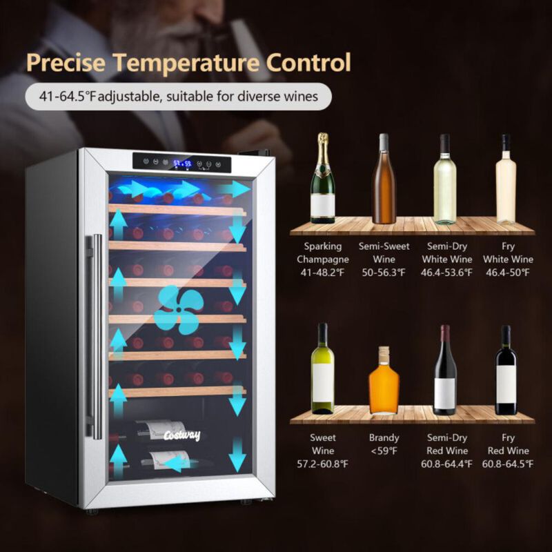 Costway 20 Inch Wine Refrigerator for 33 Bottles and Tempered Glass Door