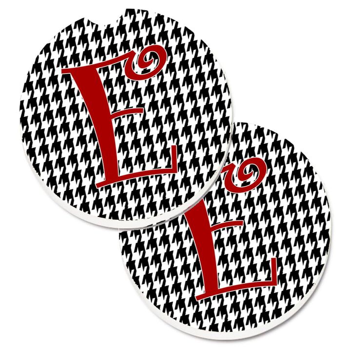 Caroline's Treasures Monogram Initial E Houndstooth black Set of 2 Cup Holder Car Coasters CJ1035-ECARC, 2.56, Multicolor