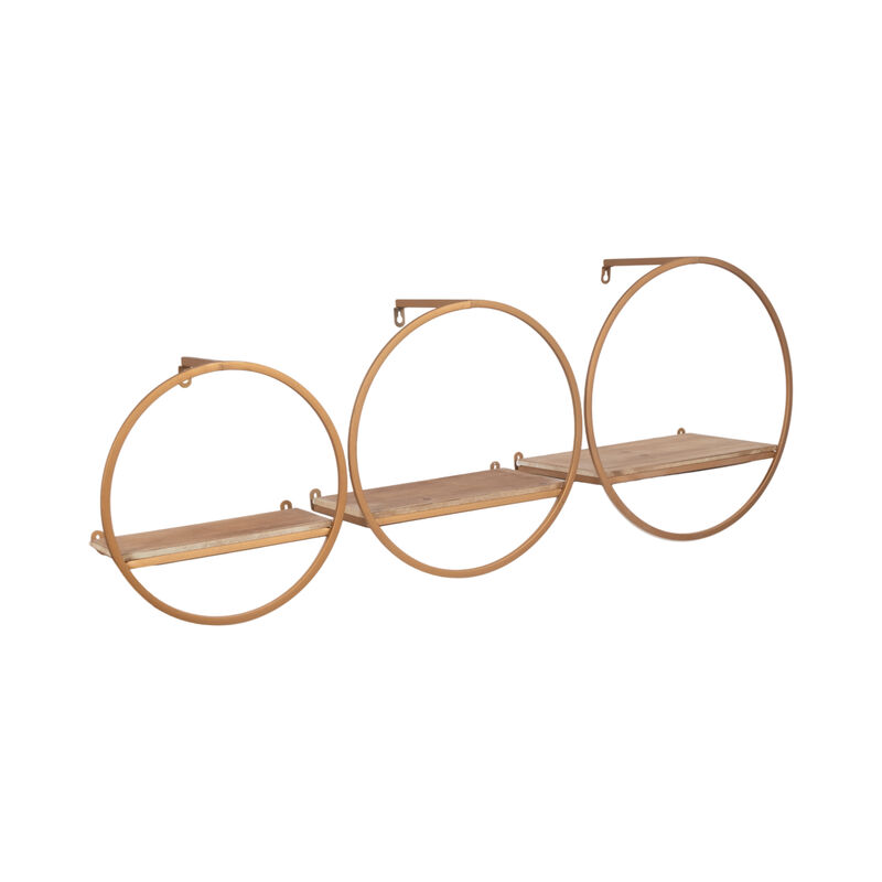 Metal & Wood Wall Shelves, Bronze Set