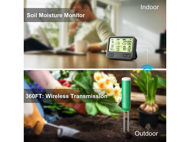 BIGTRIDE Wireless Soil Tester with LCD Display - 4-in-1 Sensor for Moisture