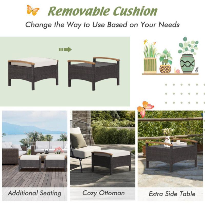Hivvago Set of 2 Wicker Patio Ottoman Fade-Resistant Foot Rest with Cushion