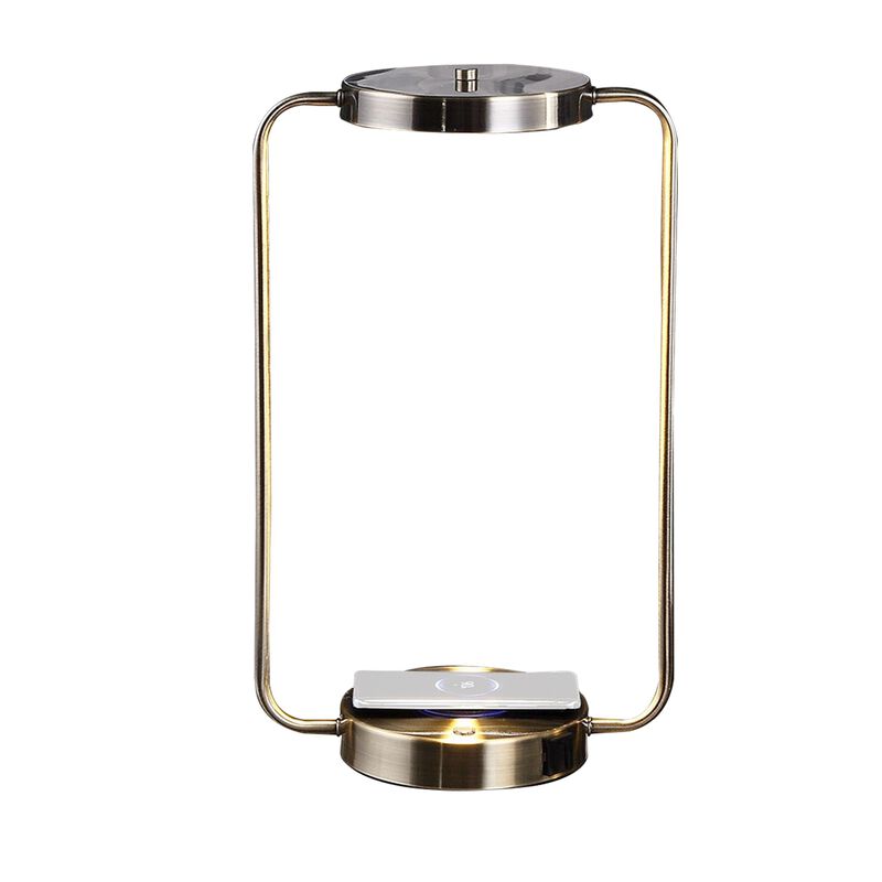Gizo 21 Inch Table Lamp, LED Light, Wireless Charging, Metal Base, Brass-Benzara