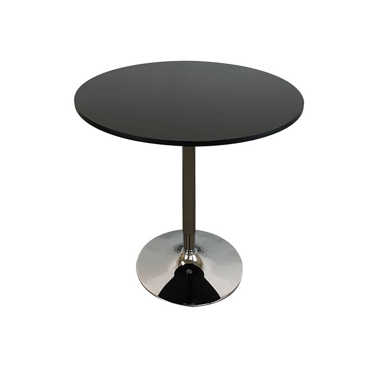 Mari 36 Inch Dining Table, Smooth Black Round Top and Stainless Steel Base - Benzara