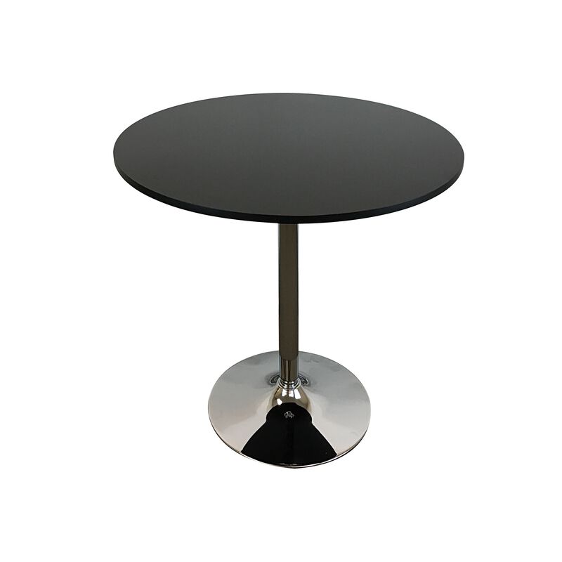 Mari 36 Inch Dining Table, Smooth Black Round Top and Stainless Steel Base - Benzara