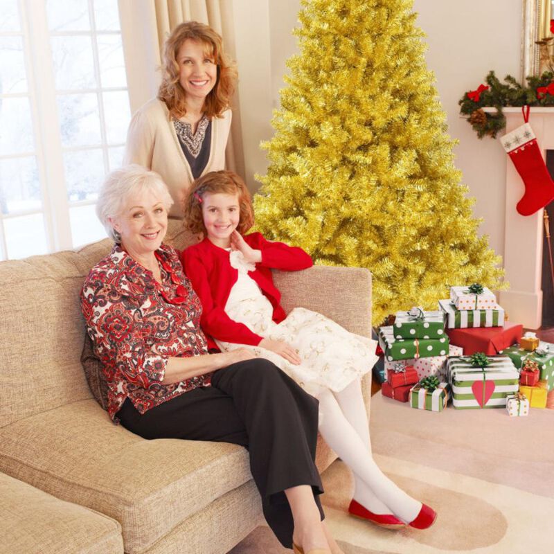 Artificial Tinsel Christmas Tree Hinged with Foldable Stand