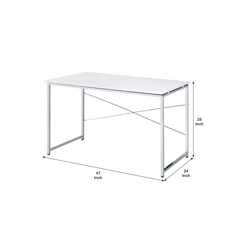 Writing Desk with X Shaped Cross Bar and Chrome Finish