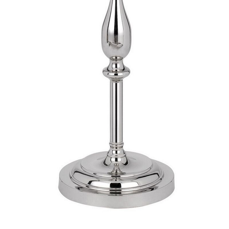 Ava 61 Inch Modern Floor Lamp, Glass Tray Table, 1 USB Port, Glossy, Chrome-Benzara