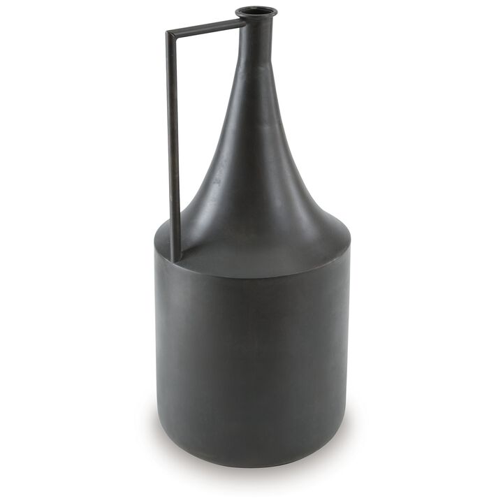 Decorative Vase, Metal Angular Handle and Curved Neck, 17 Inch Black - Benzara