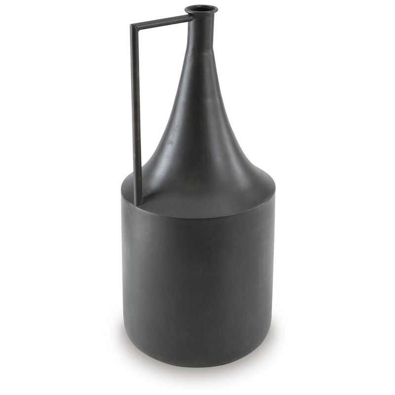 Decorative Vase, Metal Angular Handle and Curved Neck, 17 Inch Black - Benzara