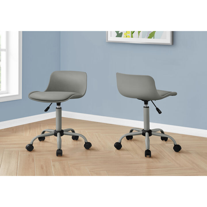 Monarch Specialties I 7465 Office Chair, Adjustable Height, Swivel, Ergonomic, Computer Desk, Work, Juvenile, Metal, Pu Leather Look, Grey, Contemporary, Modern