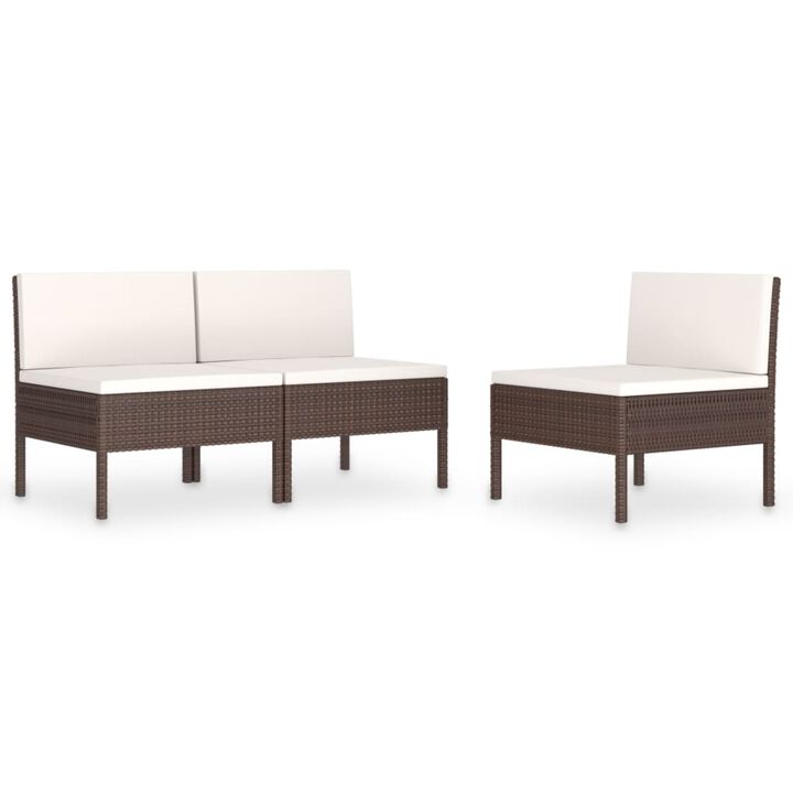 vidaXL Garden Chairs 3 pcs with Cushions Poly Rattan Brown