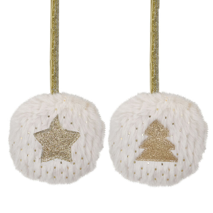 Set of 2 Cream and Beige Star and Christmas Tree Ornaments 3.5"